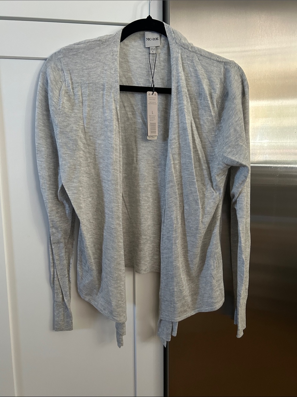 NIC+ZOE Heather Gray Draped Open-Front Cardigan